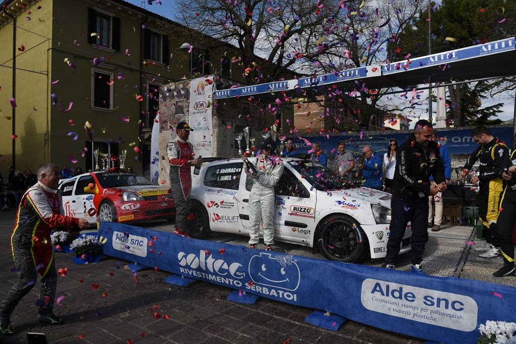 Rally colli scaligeri la cerimonia del podio a Montorio e i vincitori Cyril Audirac e Jessica James