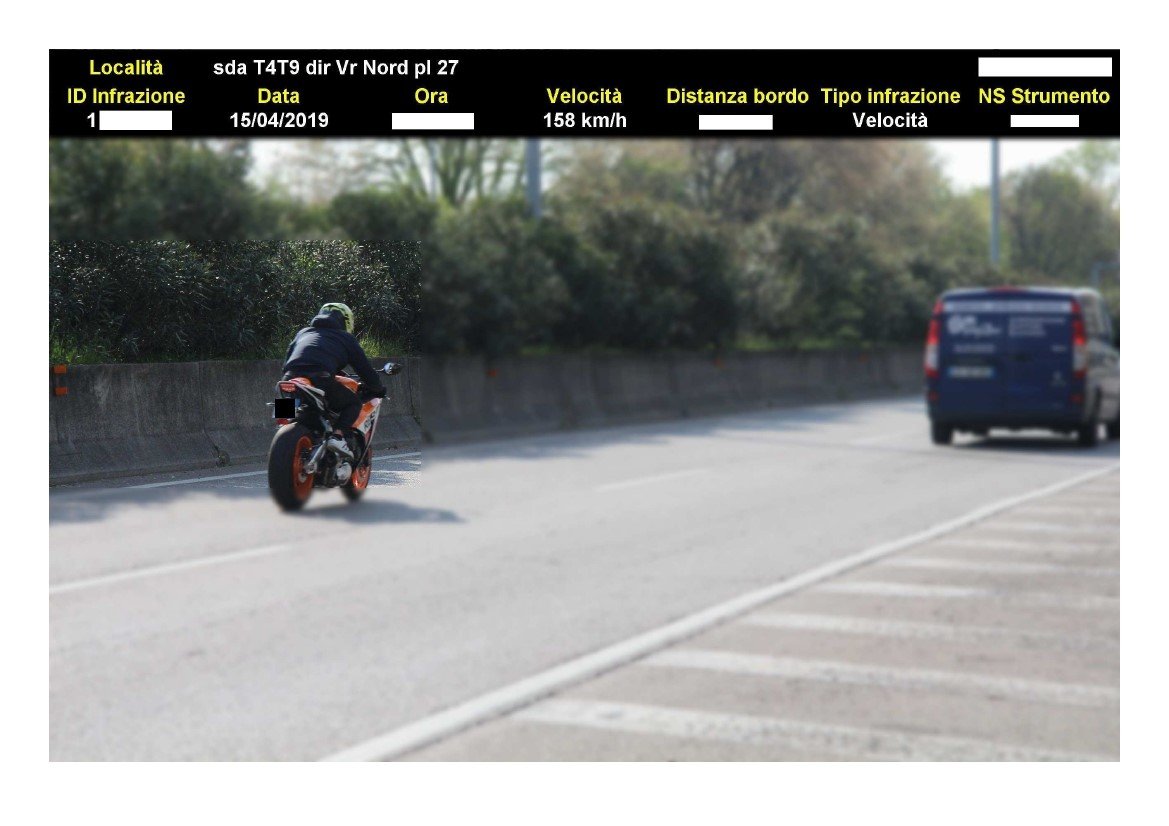 Una moto colta ai 158 km/h dall'autovelox in tangenziale a Verona