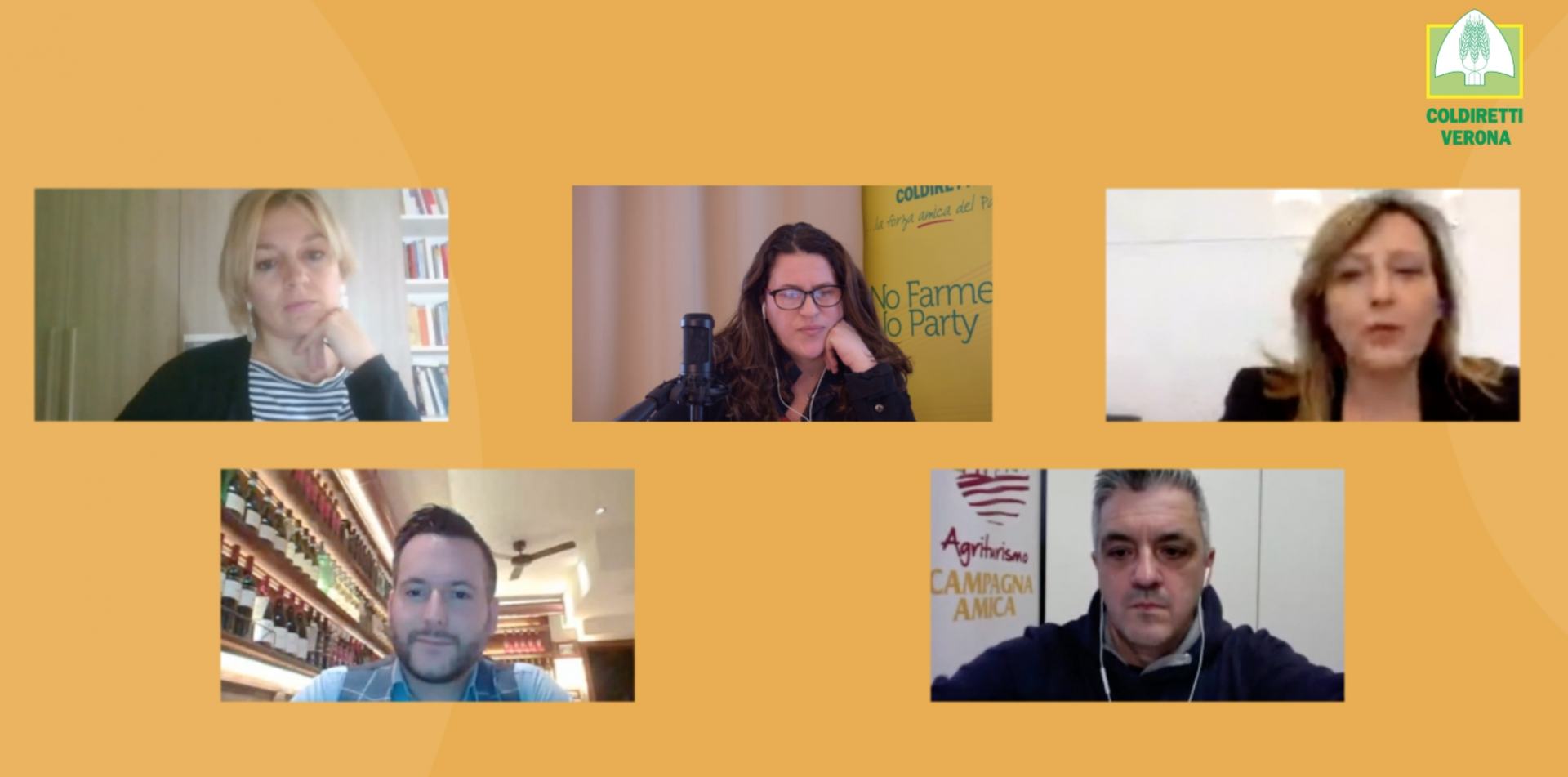 Viviani, Castellani, Sinigalia (moderatrice), Vesentini e Chiavegato coldiretti webinar università di verona