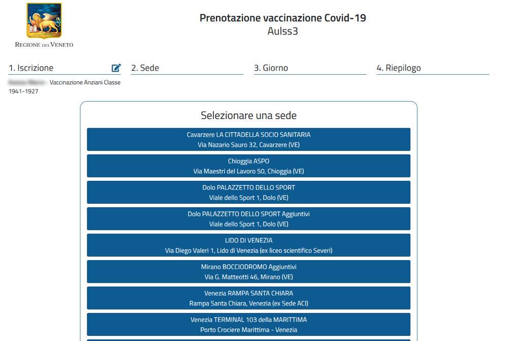Portale prenotazione vaccino anti-Covid Regione Veneto