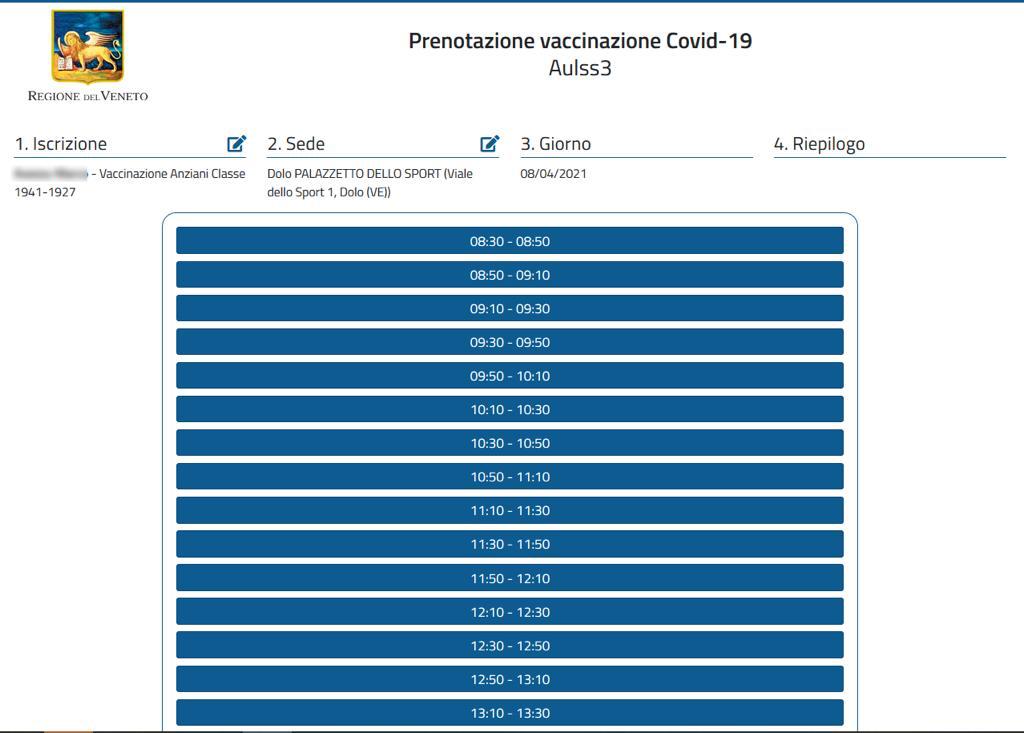 Portale prenotazione vaccino anti-Covid Regione Veneto