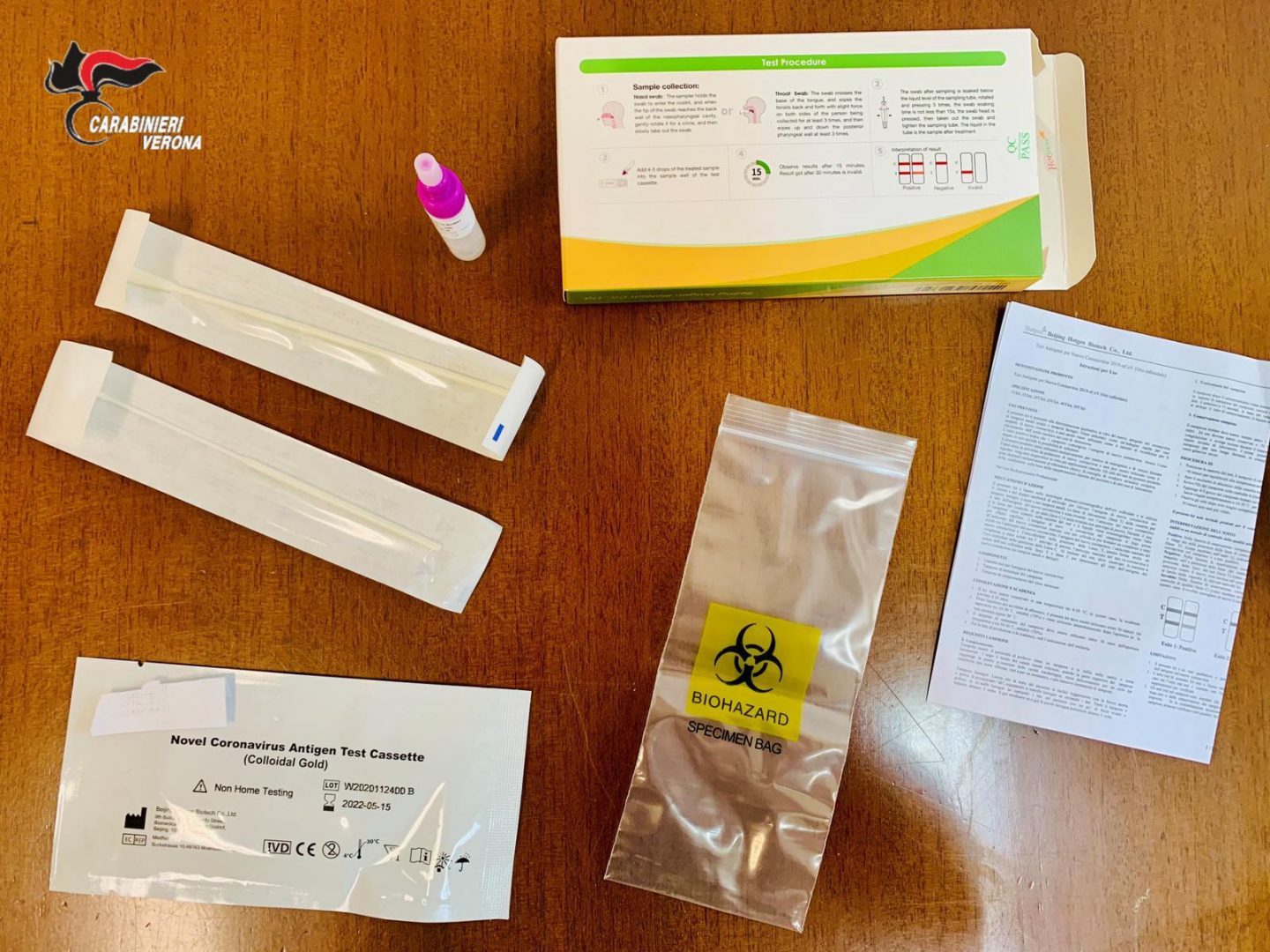 Materiale sequestrato dai CC di Colognola ai Colli