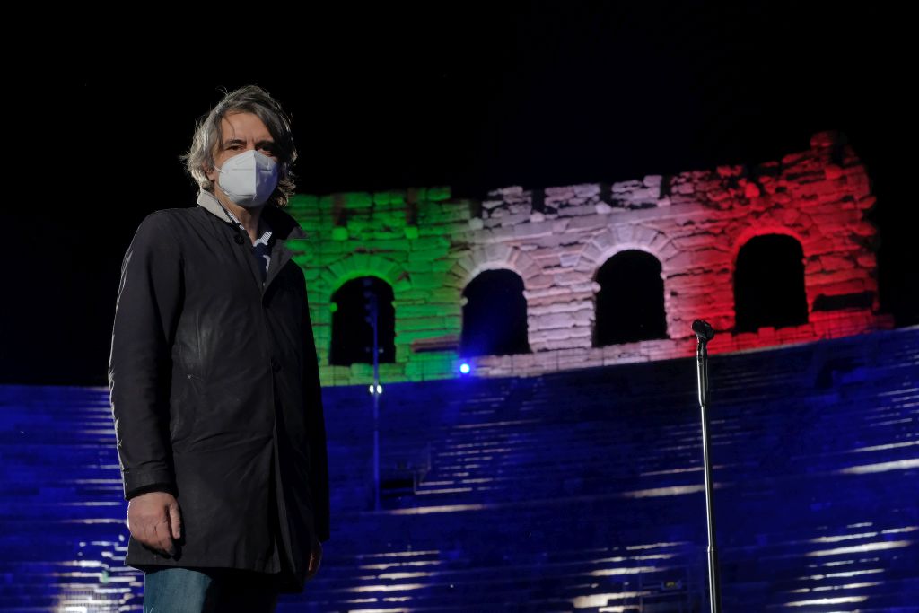 Il sindaco Federico Sboarina in Arena il 9 maggio 2020. Foto Ennevi