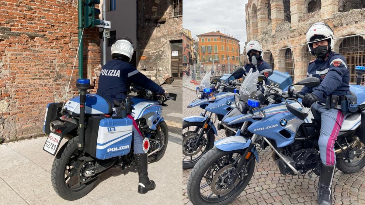 Agenti della Polizia di Stato in moto in centro a Verona