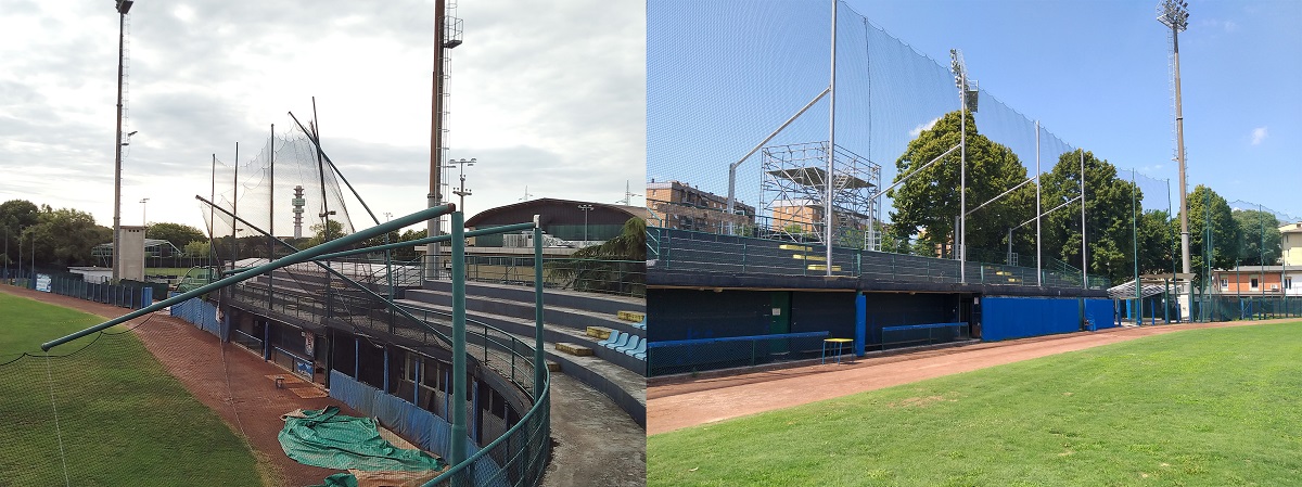 La gradinata prima e dopo i lavori Gavagnin Nocini baseball