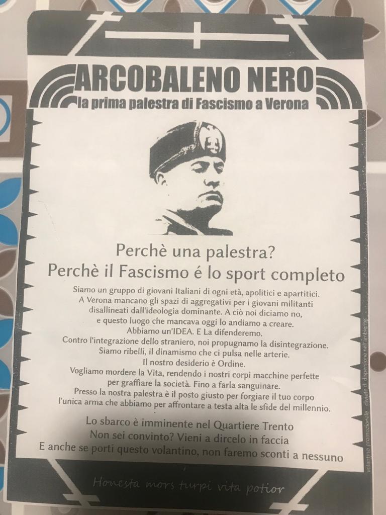 volantino palestra fascismo arcobaleno nero