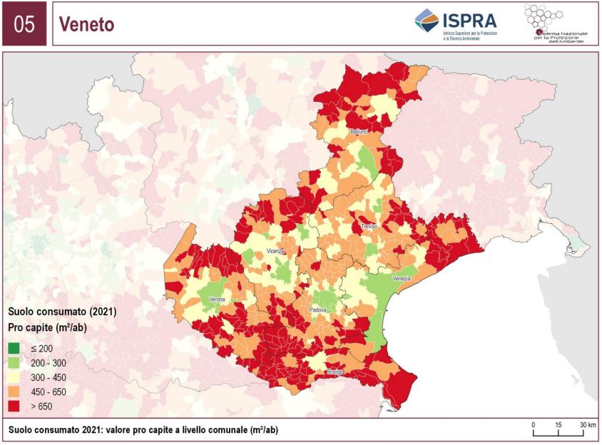 Ispra consumo suolo veneto verona