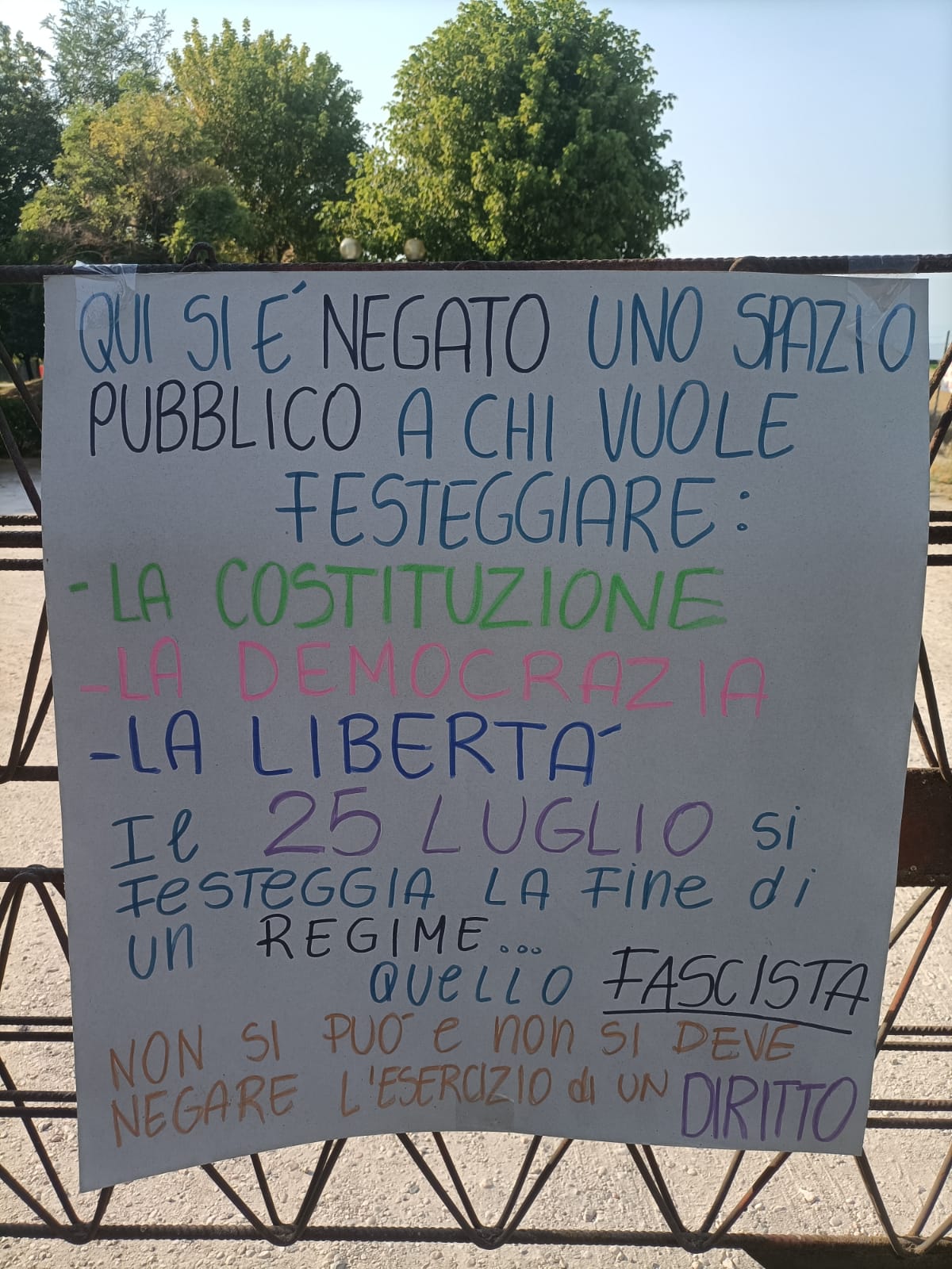 Pastasciutta antifascista Bovolone annullata cartello
