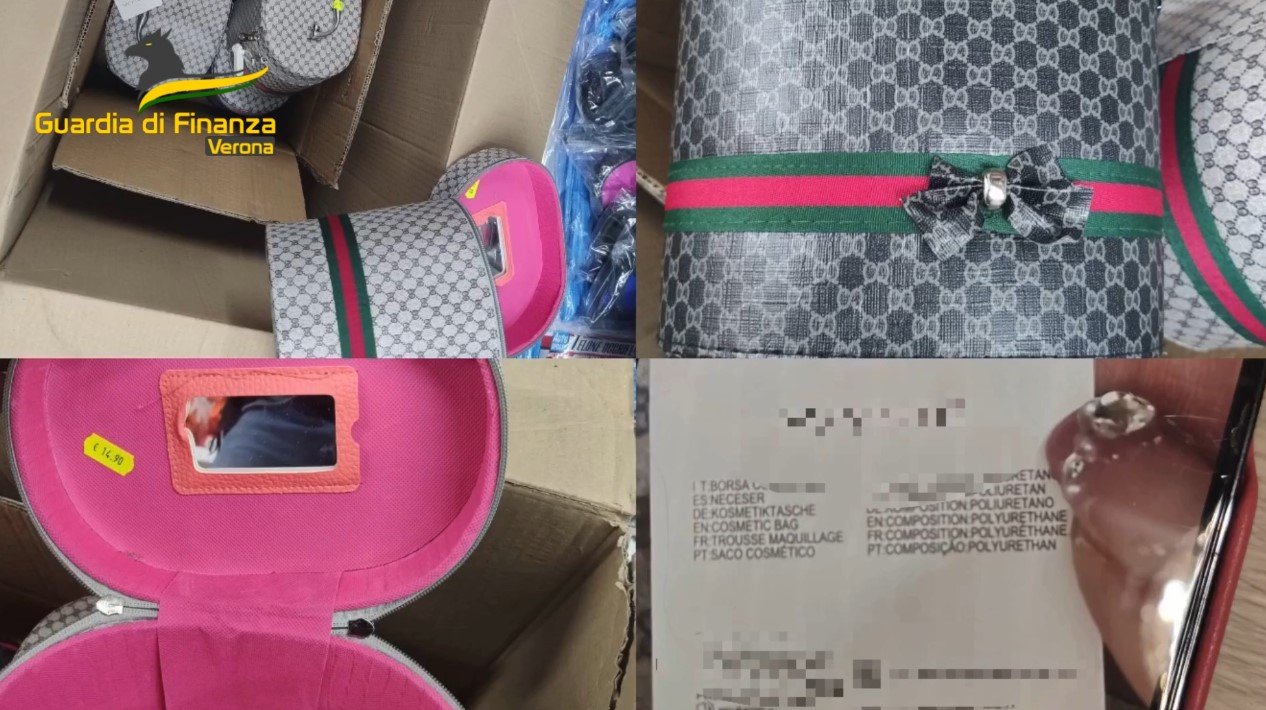 Alcuni articoli di pelletteria sequestrati.