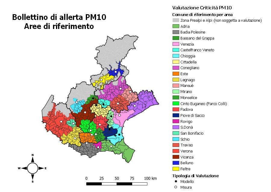 Mappa aree di riferimento bollettino pm10