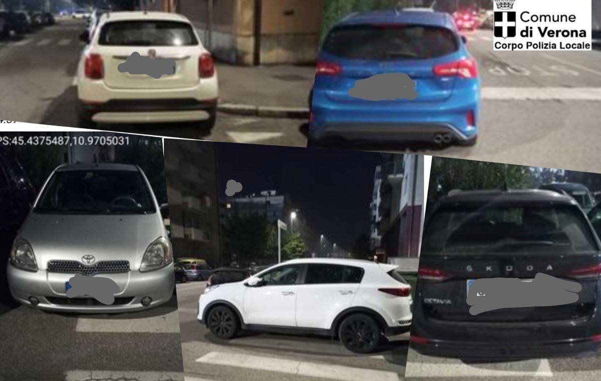 Auto in divieto in zona stadio durante Hellas-Milan. 16 ottobre 2022. Foto Polizia Locale di Verona