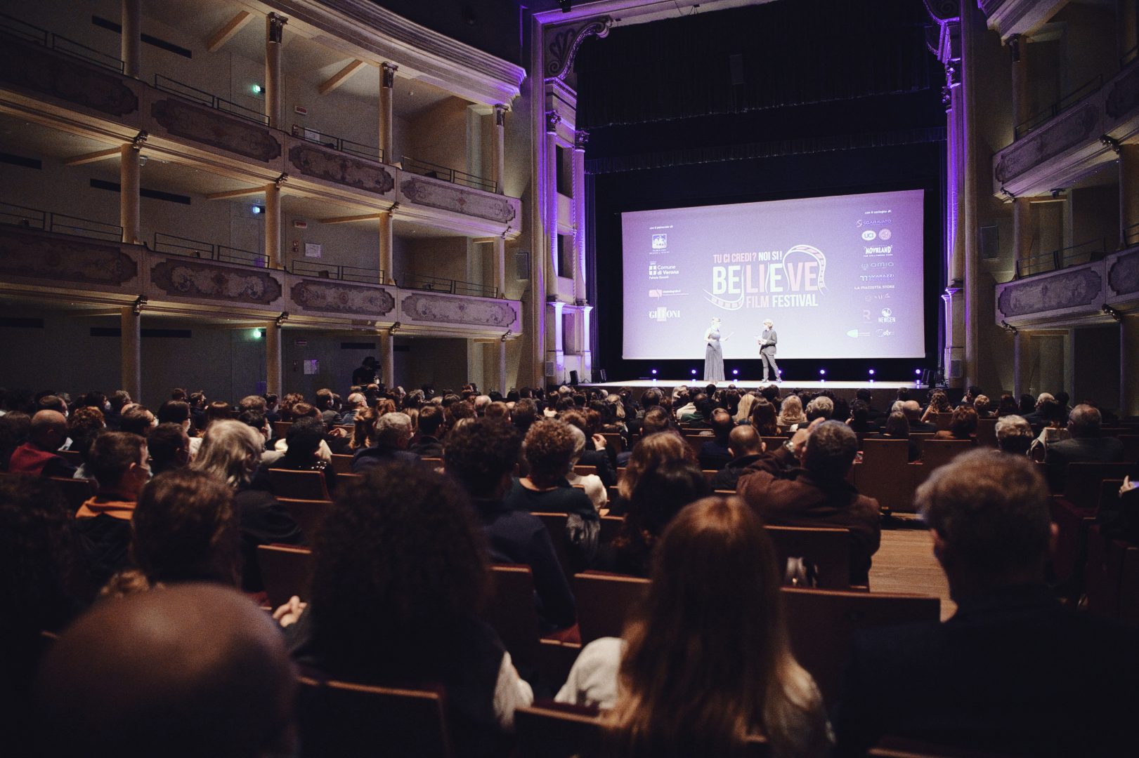 Il palco del Believe Film Festival al Teatro Ristori.