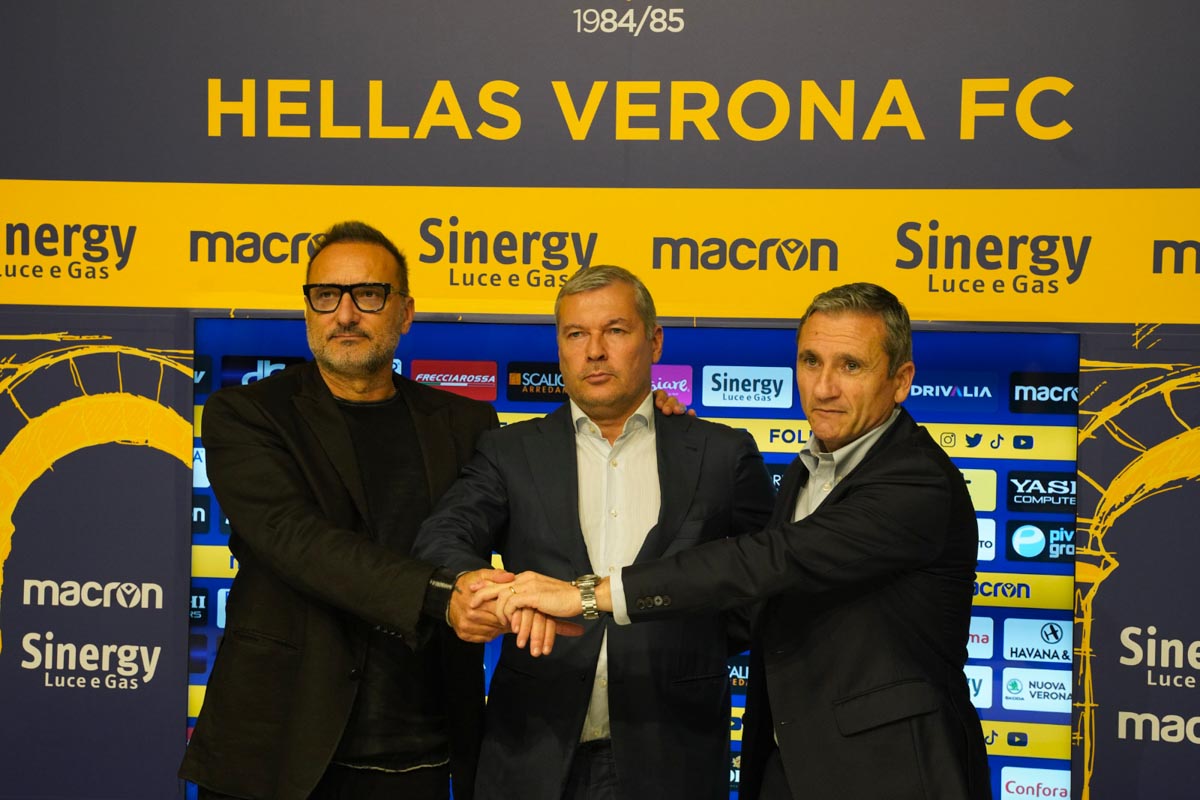 Hellas Verona, presentazione Sean Sogliano 2022 con Setti e Marroccu
