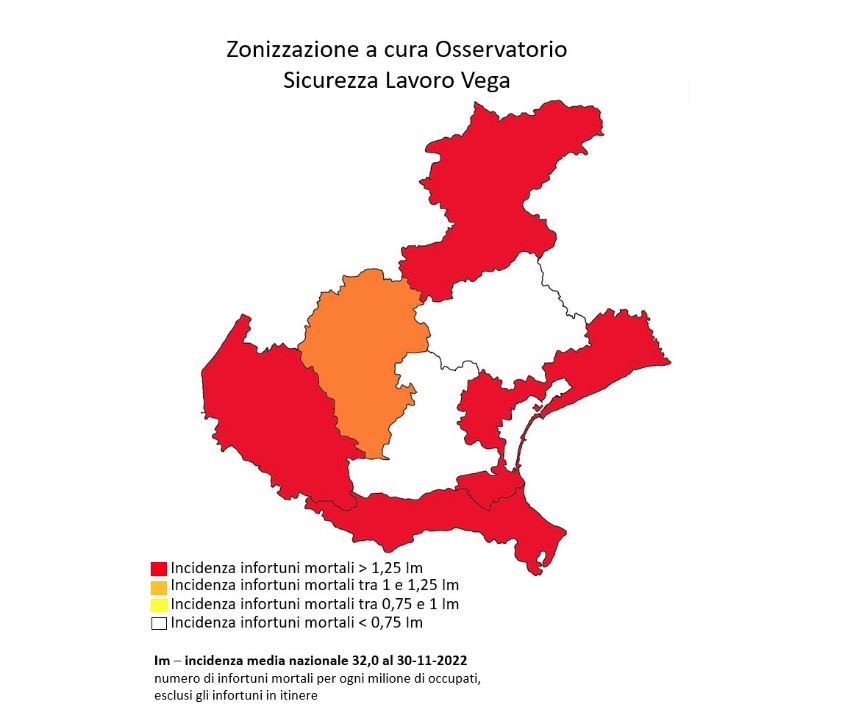 Mappatura Veneto morti lavoro infortuni