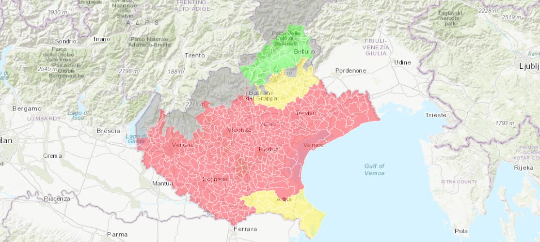 Mappa allerta Pm10 in Veneto dal 23.02.2023