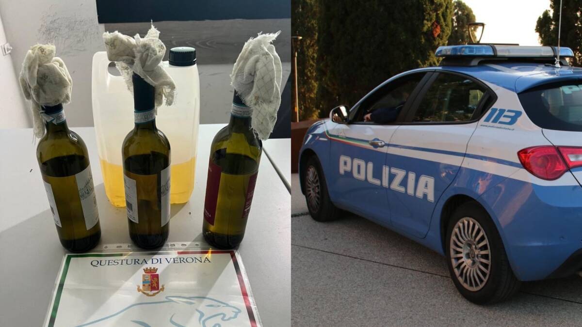 Polizia bottiglie benzina