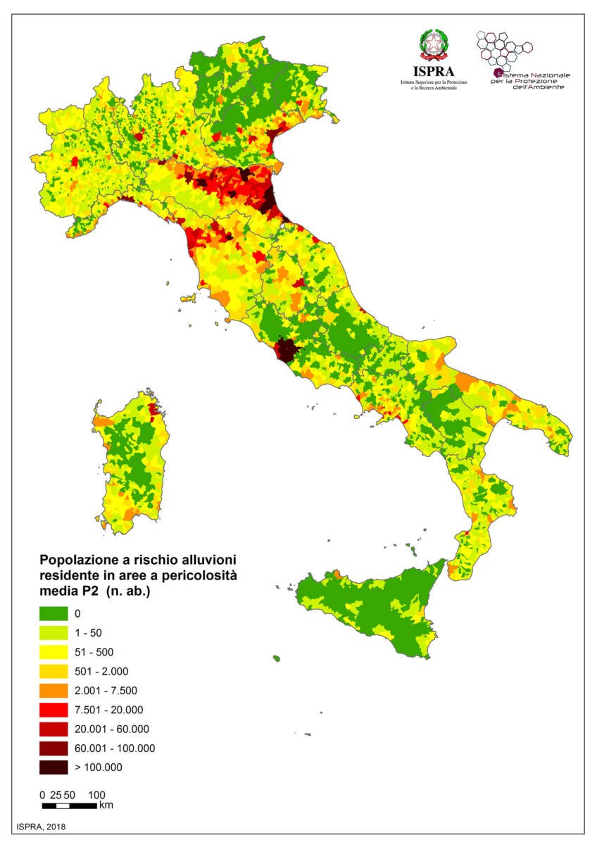 Mappa popolazione a rischio alluvioni - Rapporto Ispra 2018