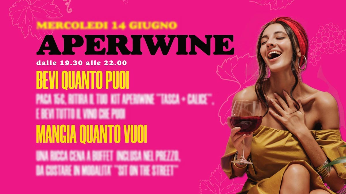 La locandina dell'evento del 14 giugno, con la stessa frase "Bevi quanto puoi"