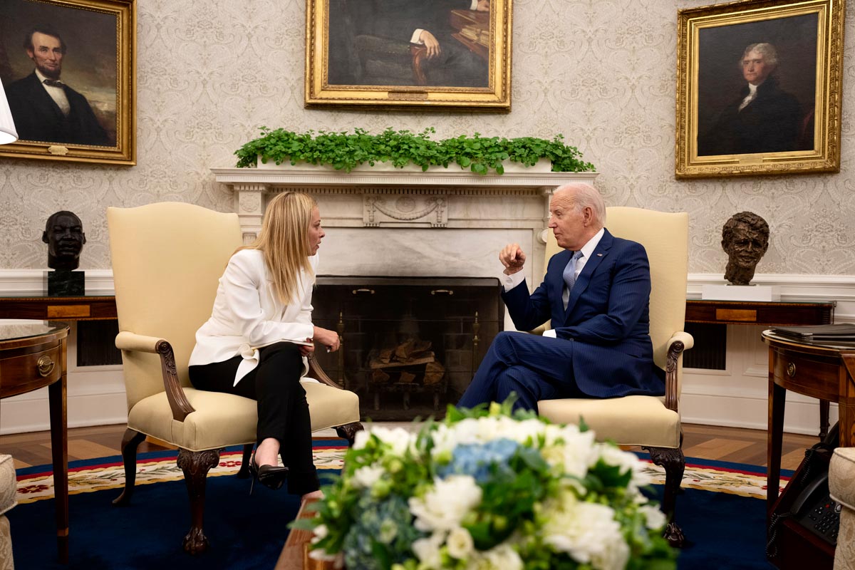 Giorgia Meloni e Joe Biden alla Casa Bianca