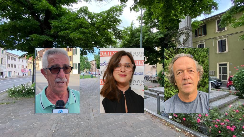 Nei riquadri: Vittorino Formenti, Claudia Annechini, Massimo Cavestro. Sullo sfondo Montorio Veronese.