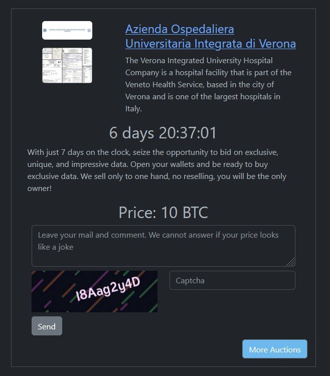Uno screen del post degli hacker di Rhysida diffuso dalla rivista di settore Red Hot Cyber