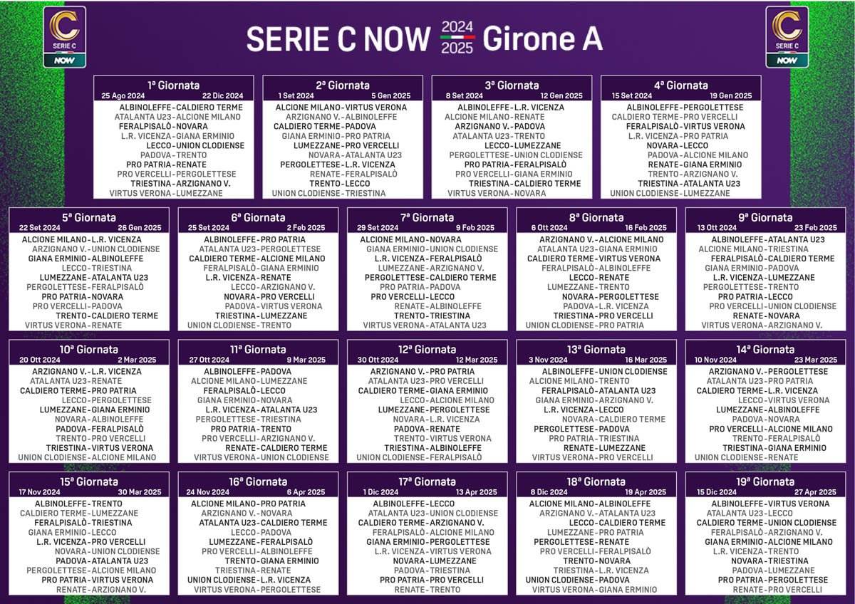 Serie C 2024-2025 - Calendario girone A