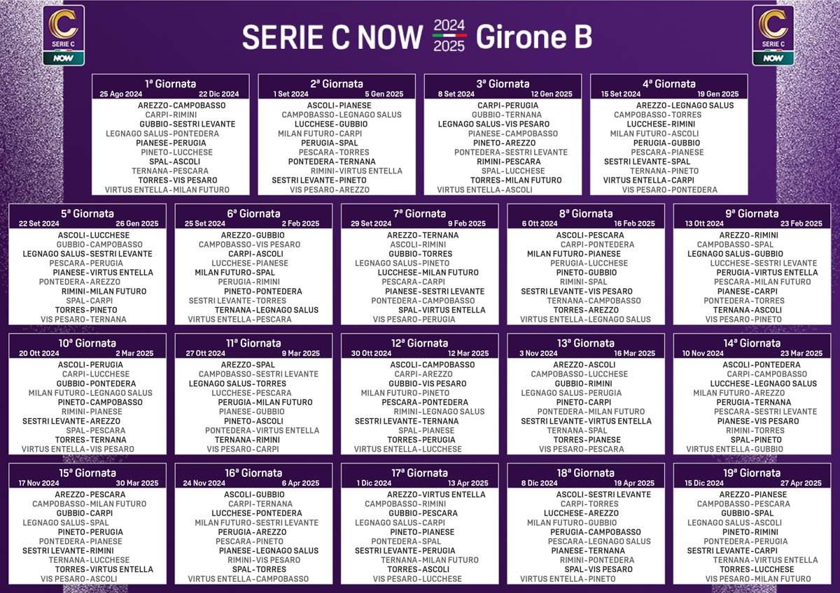 Serie C 2024-2025 - Calendario girone B