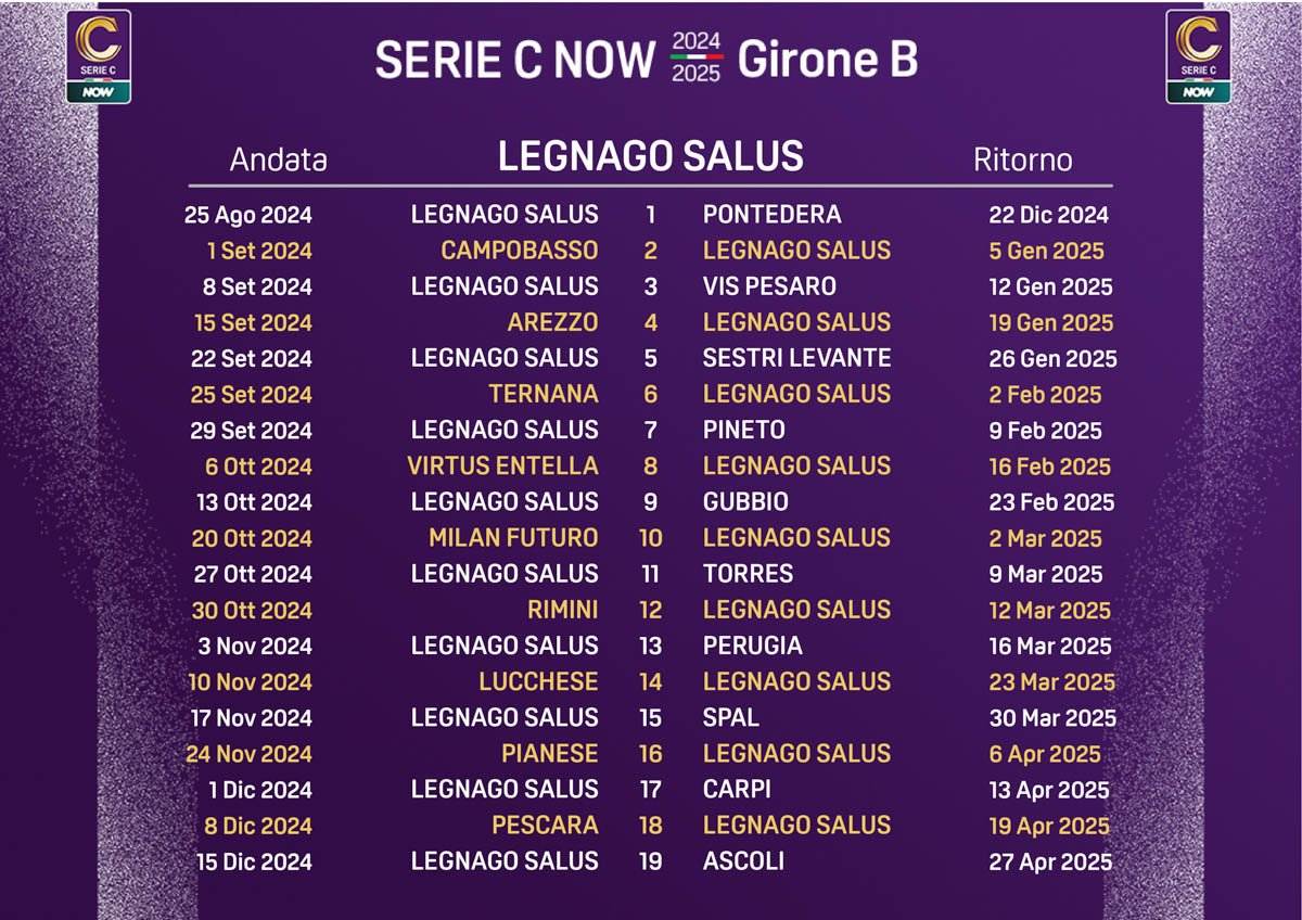 Serie C 2024-2025 - Calendario Legnago Salus