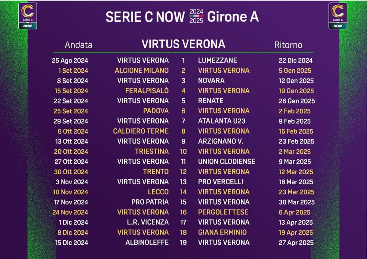 Serie C 2024-2025 - Calendario Virtus Verona