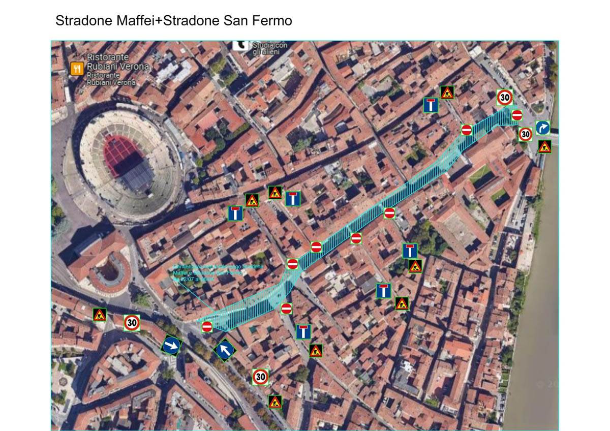Cantieri stradone Maffei-stradone San Fermo a Verona (luglio-agosto 2024)