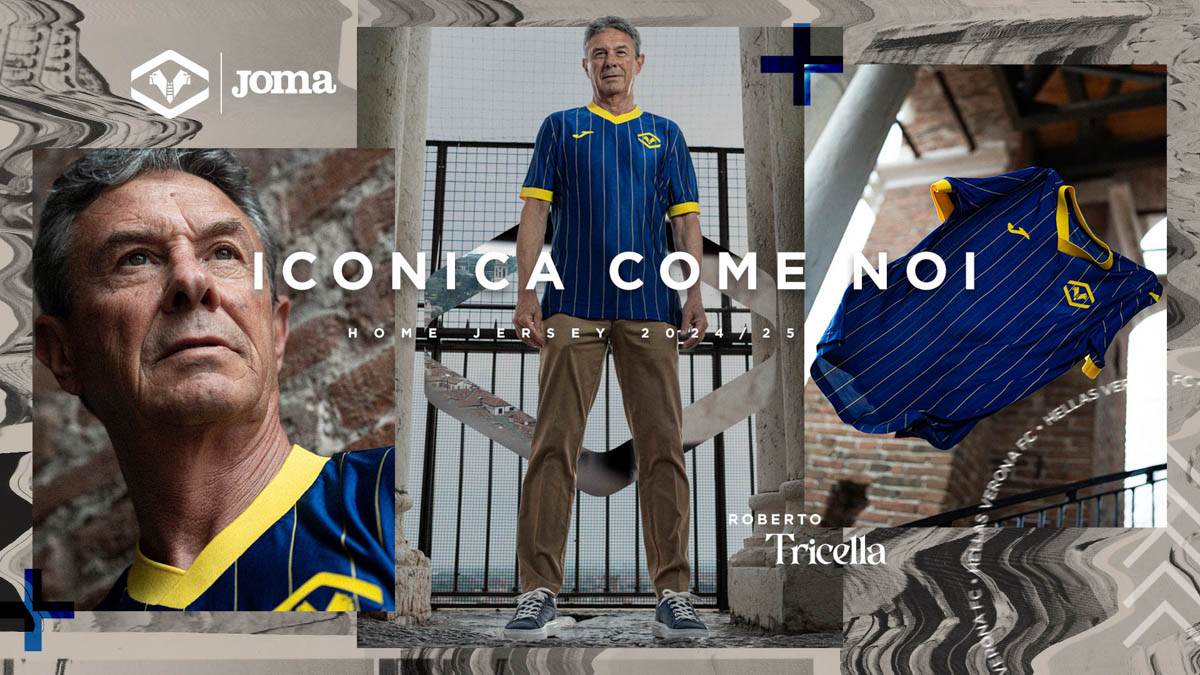 Roberto Tricella testimonial della maglia 2024-2025 dell'Hellas Verona