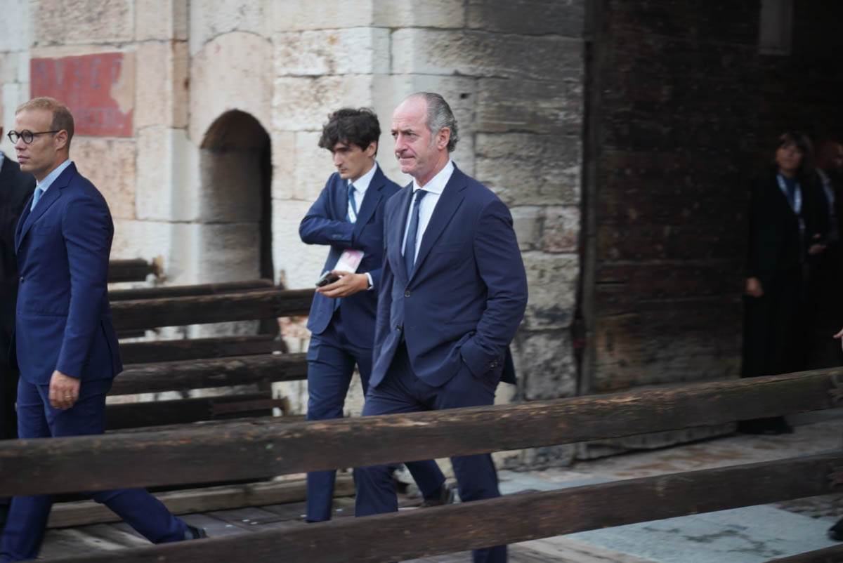 Il presidente del Veneto Luca Zaia. G7 Parlamenti a Verona. Inaugurazione a Castelvecchio