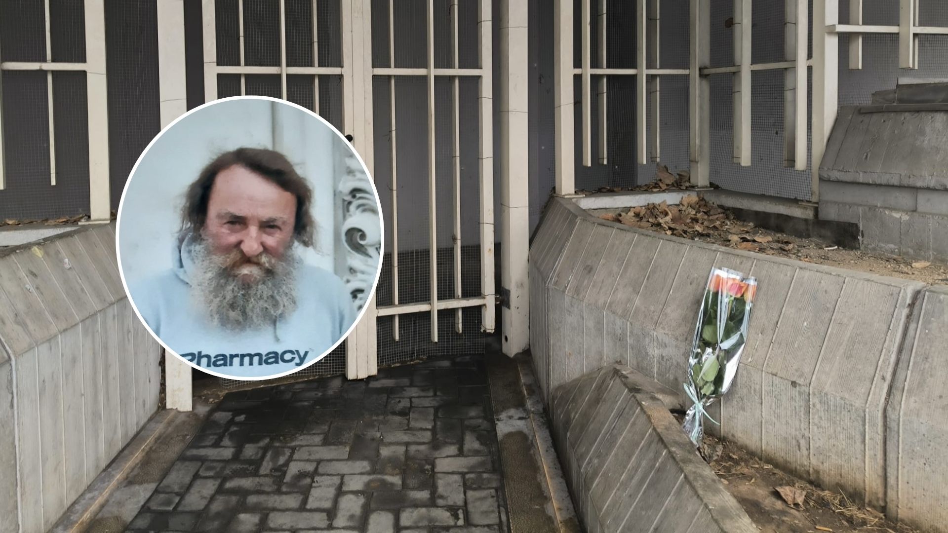 Nel tondo Angelo Renon. Sullo sfondo il luogo della morte