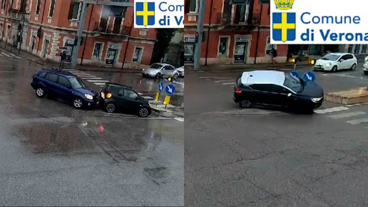 Incidenti all'incrocio fra corso Milano e viale Colombo a Verona