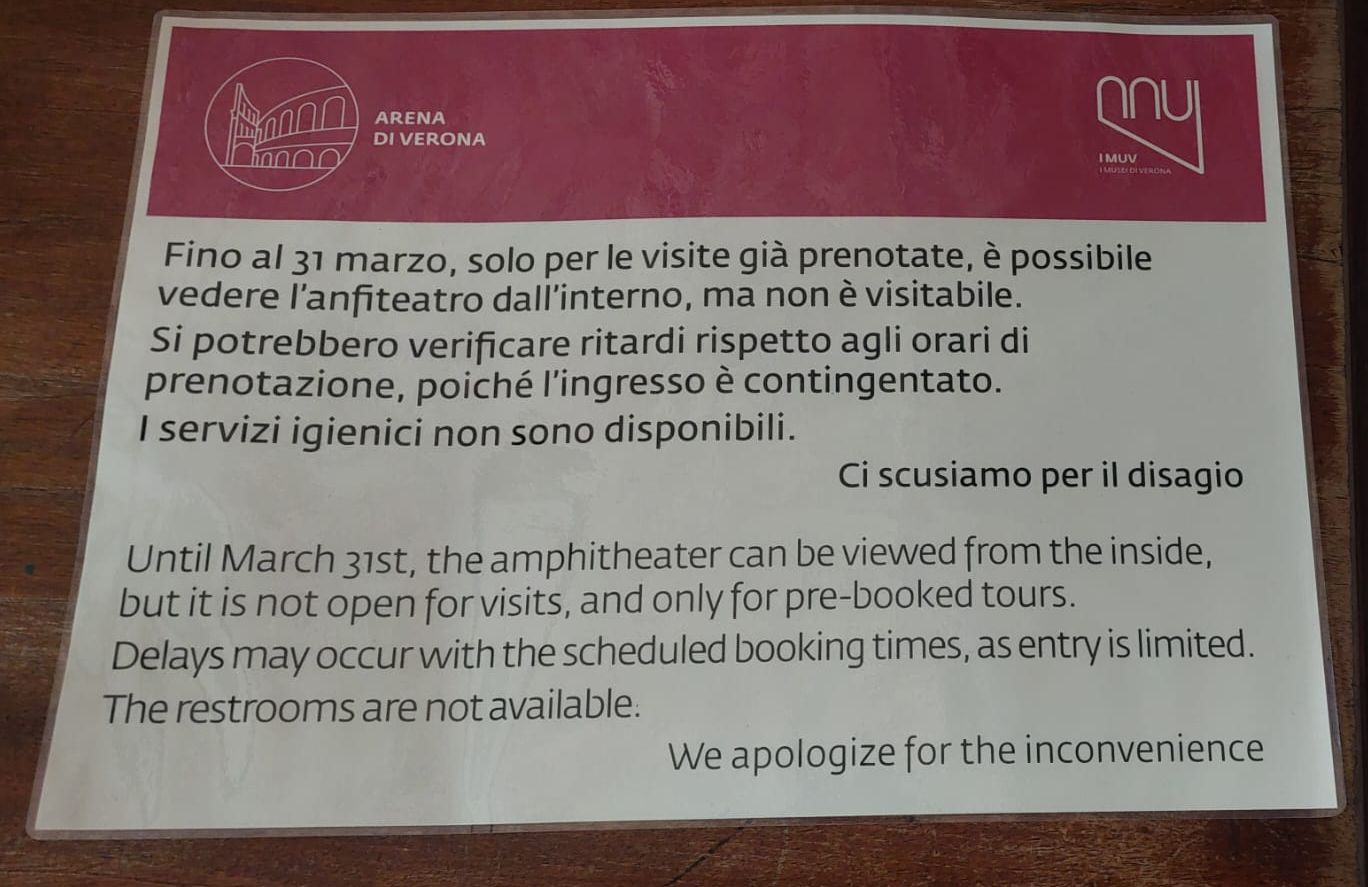 Cartello chiusura Arena