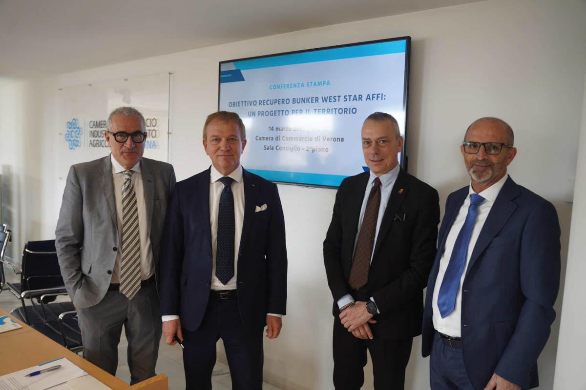 Presentazione studio di fattibilità per il recupero della ex base Nato West Star Affi. Da sinistra Artelio, Arena, Pasini, Sega