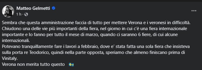 Post Facebook di Matteo Gelmetti