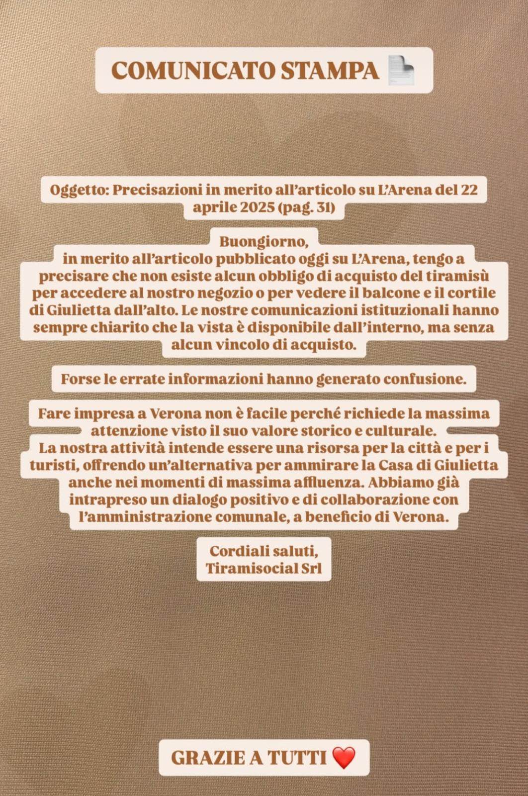 Negozio tiramisù Tiramisocial - cortile giulietta