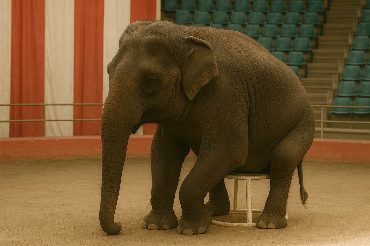 Un elefante al circo (immagine generata con intelligenza artificiale)