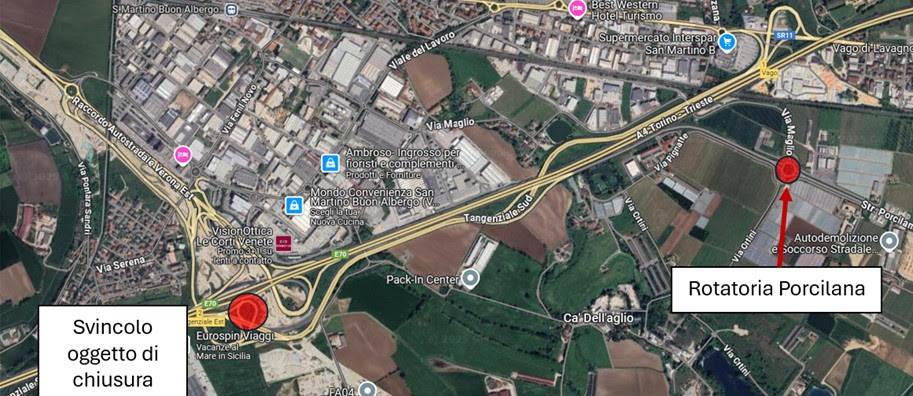 chiusura tangenziale sud Verona Est - area interessata dalla viabilità alternativa