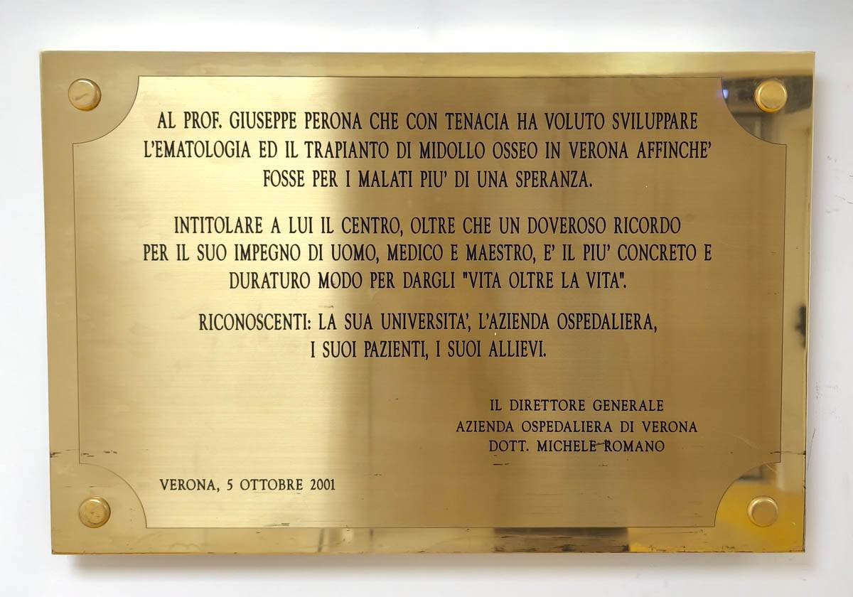 Aoui Verona - Nuovo centro trapianto midollo osseo - targa perona