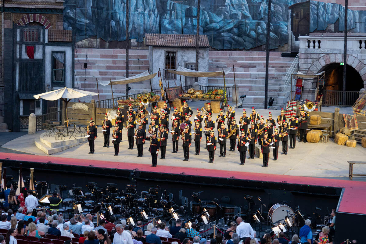 Banda del Corpo nazionale dei Vigili del fuoco in Arena prima di Carmen (18 luglio 2025) - Ennevi Foto