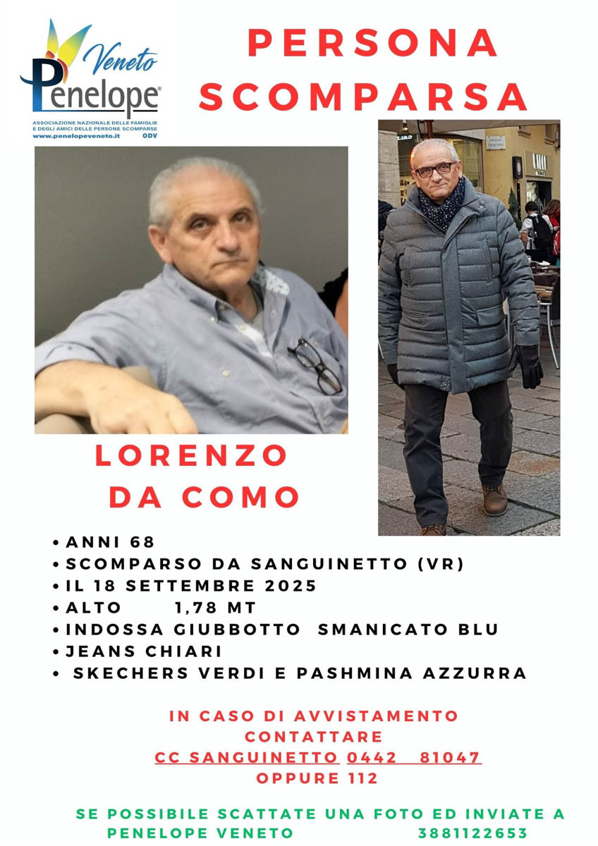 Lorenzo scomparso Sanguinetto