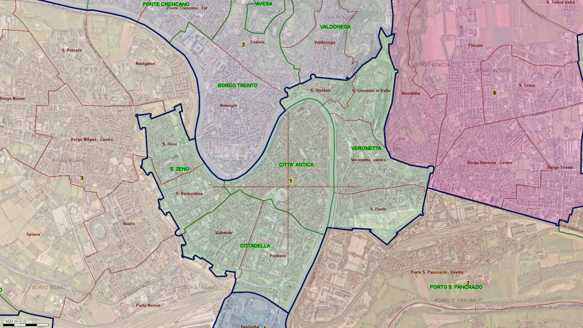 Mappa circoscrizioni Verona centro storico