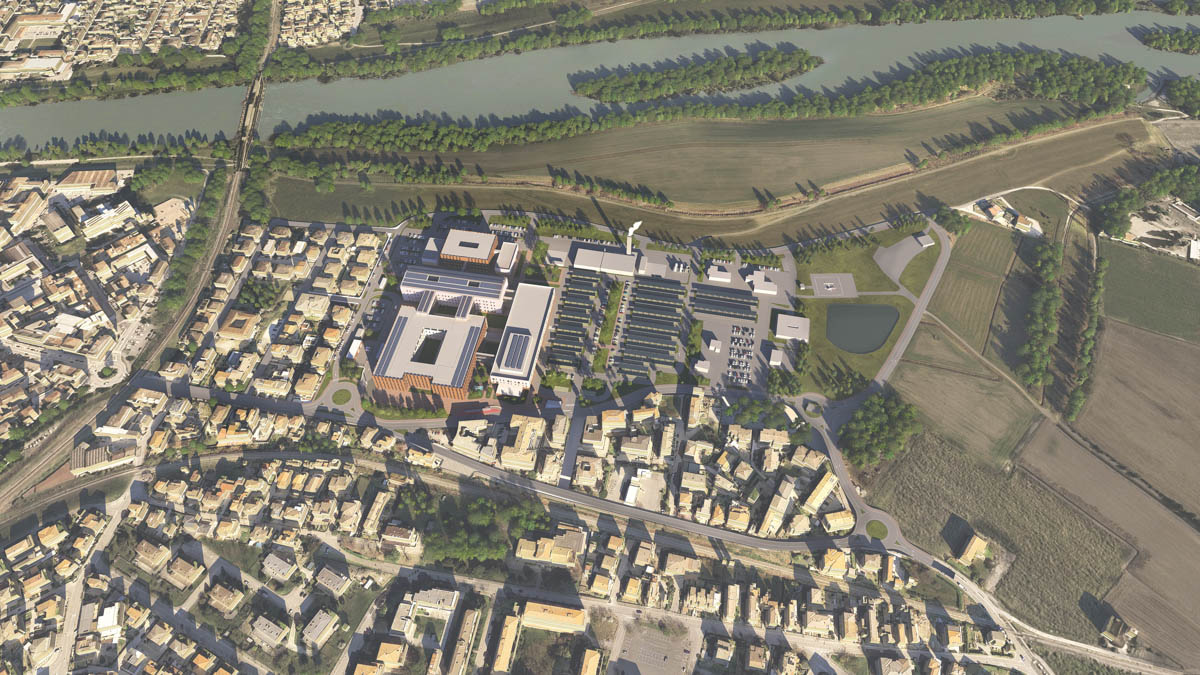 Nuovo ospedale Legnago - simulazione vista volo uccello