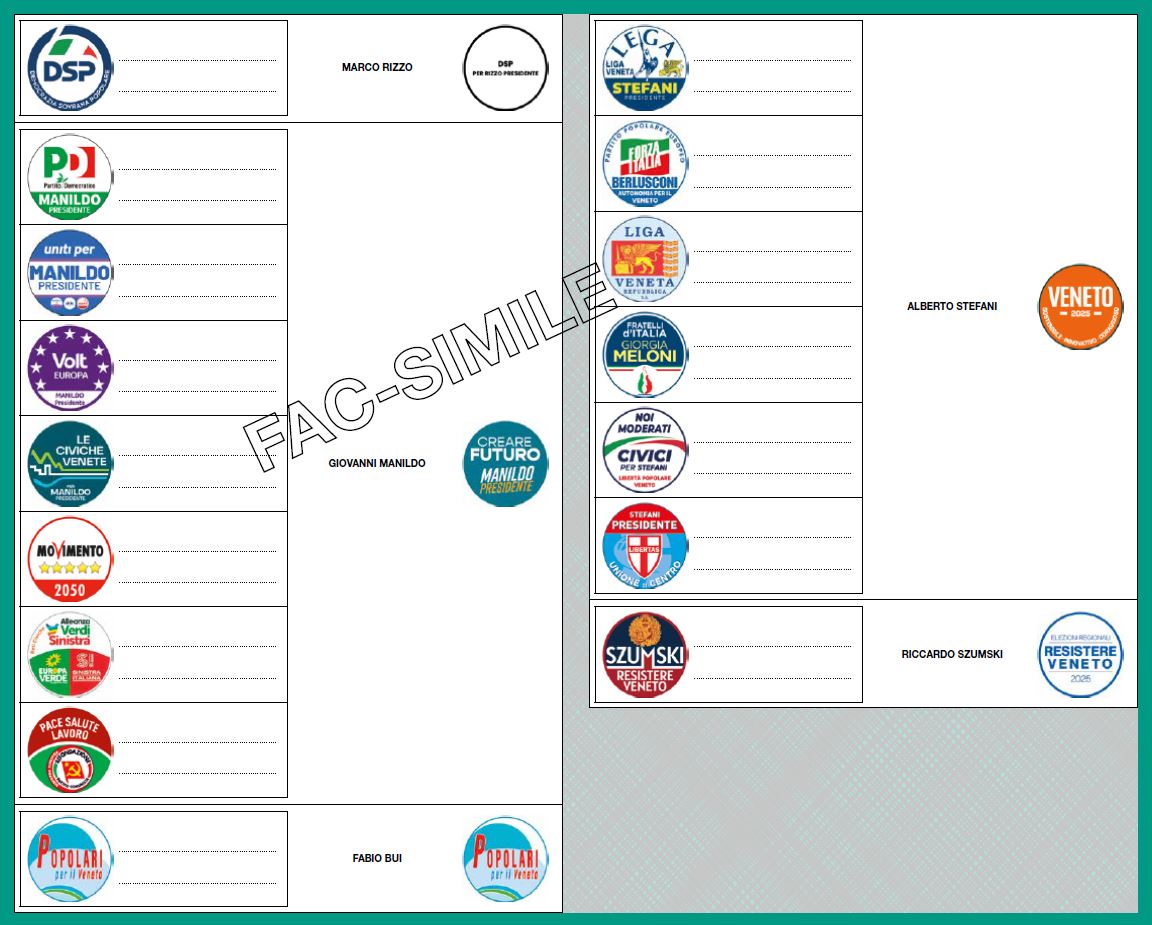 Scheda Elezioni Veneto - Verona - FAC SIMILE