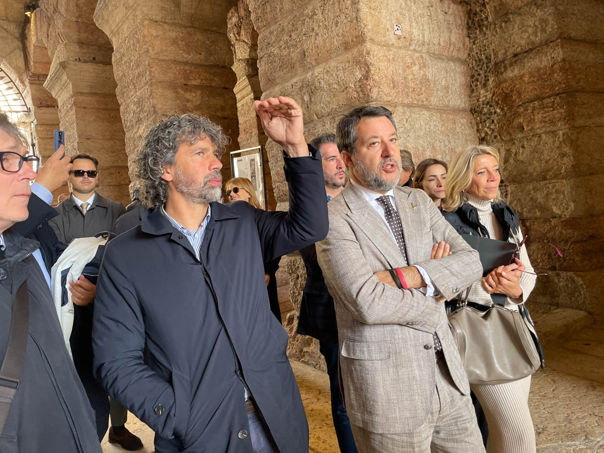 Sopralluogo Arena di Verona Matteo Salvini Damiano Tommasi Milano Cortina 2026