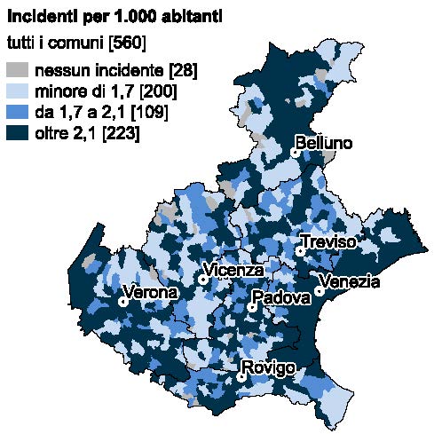 Veneto - incidenti per 1000 abitanti (anno 2024)