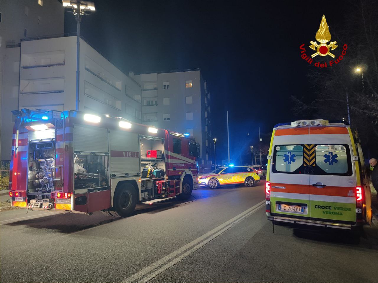 Incendio palazzina Via Fedeli Verona San Michele